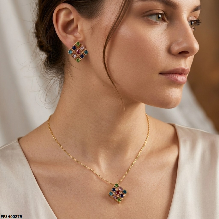 Diamond Multi Stone Pedant Set