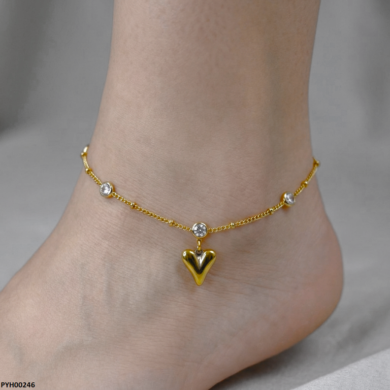 Stainless Steel Stone/Heart Drop Anklet