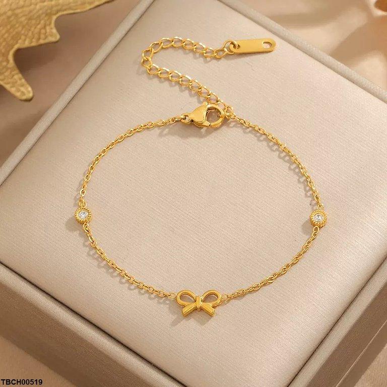 Stainless Steel Bow/Round Stone Bracelet