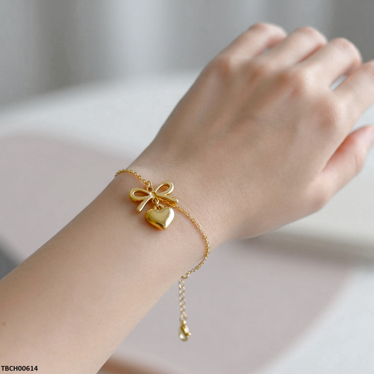 Stainless Steel Bow/Heart Drop Bracelet