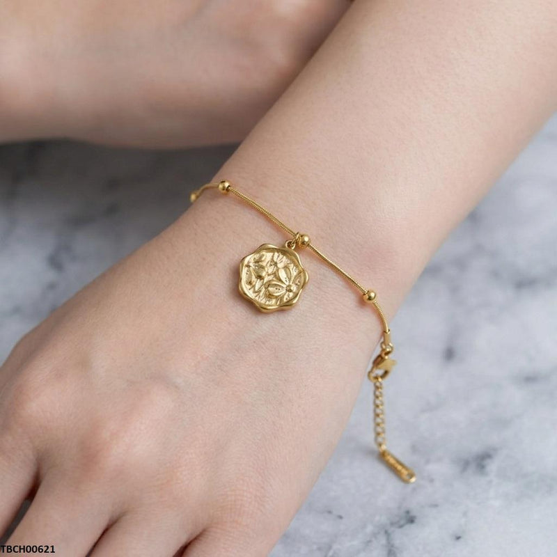 Stainless Steel Botanical Motif Flower Bracelet