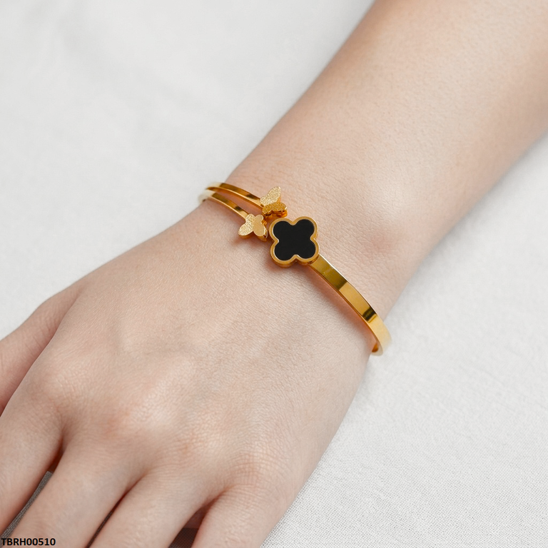 Round Clover Butterfly Stainless Steel Bracelet Adjustable
