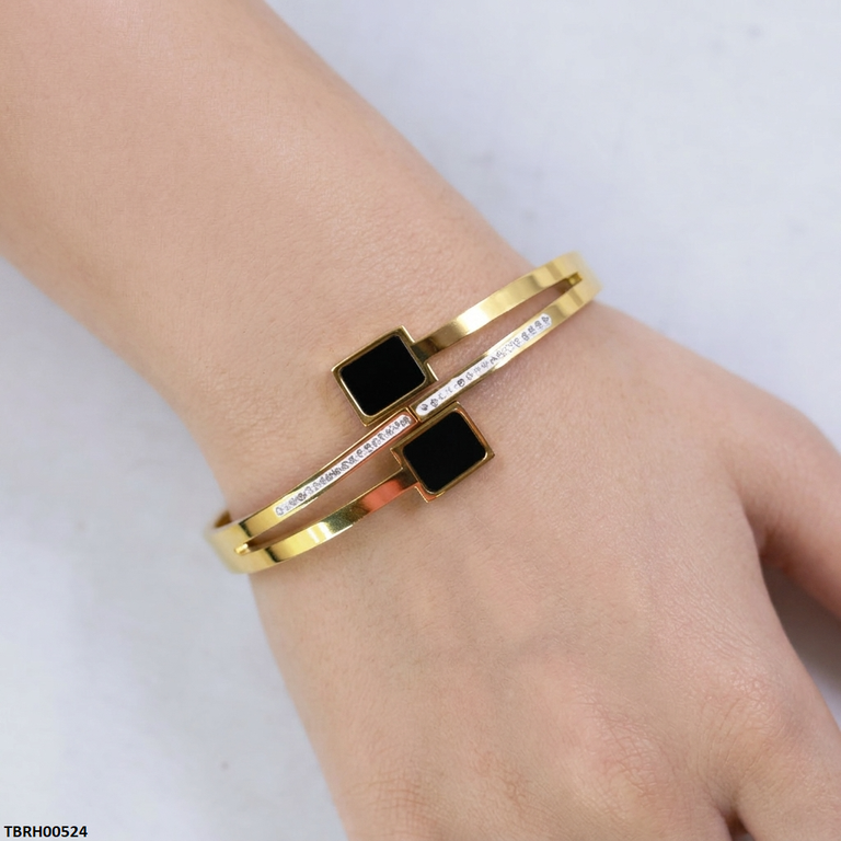Round Rectangle Stone Stainless Steel Bracelet Adjustable
