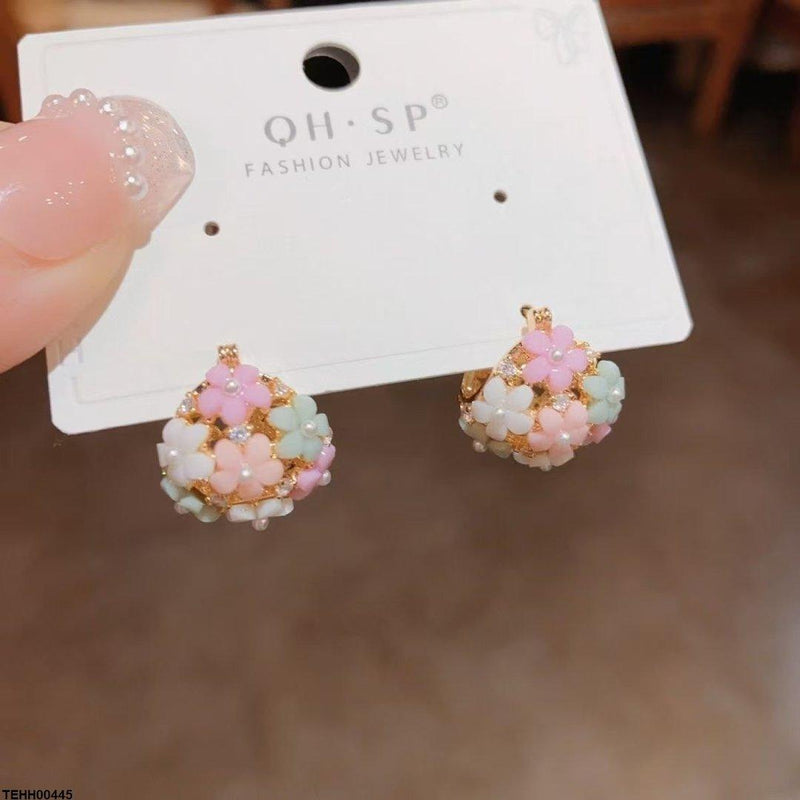 Flower Ear Hoops Pair