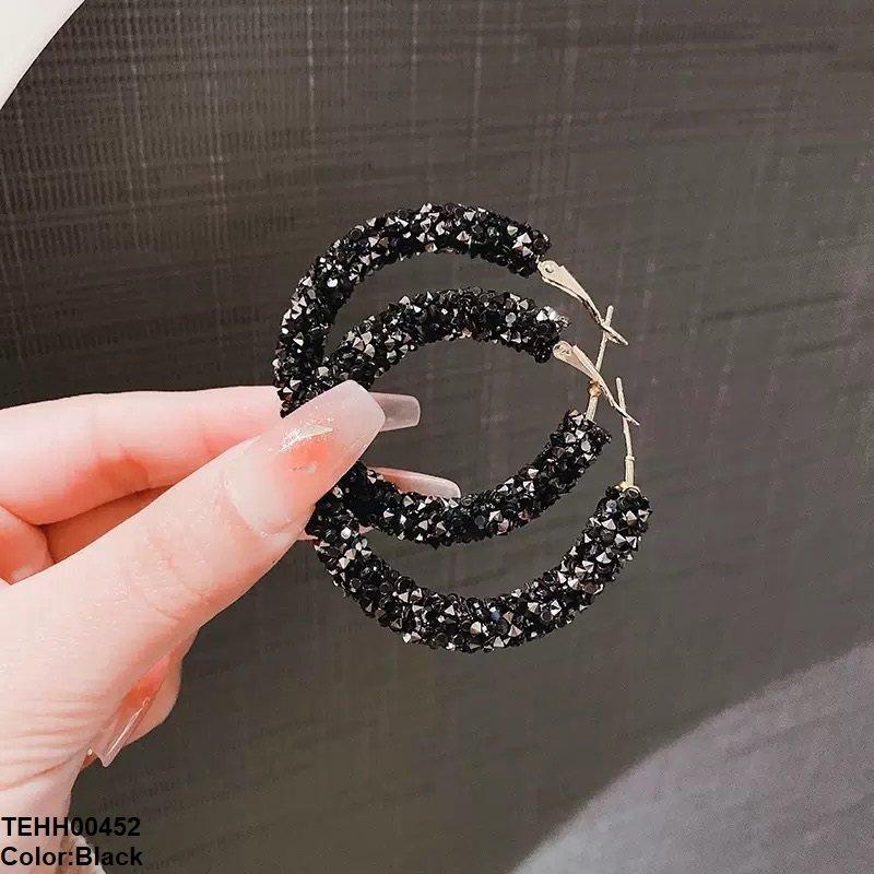 Round Stones Hoops Pair