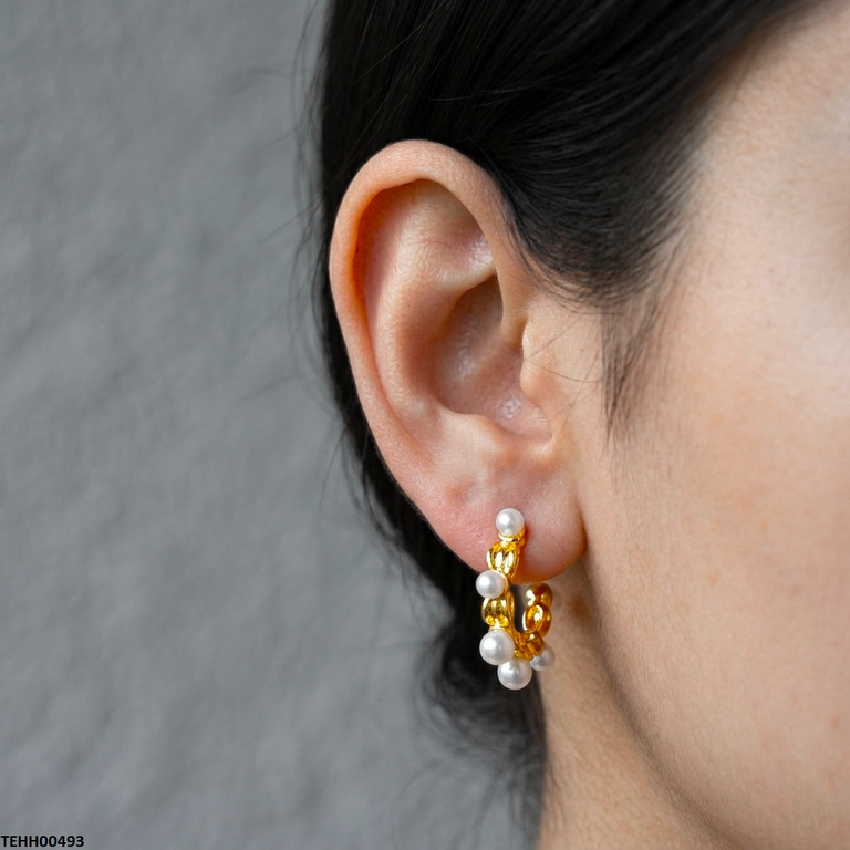Stainless Steel C Shape Pearl Hoops Pair