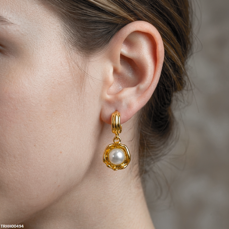 Stainless Steel Round Pearl Drop Hoops