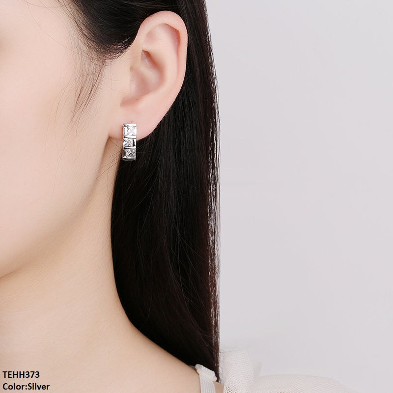 Square Step Ear Hoops Pair