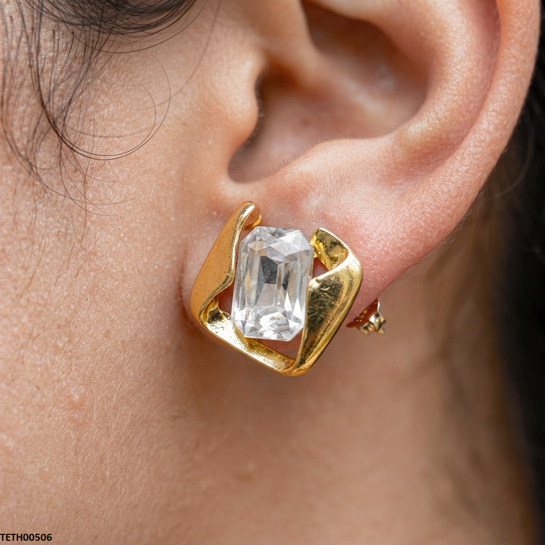 Stainless Steel Rectangle Zircon Tops Pair