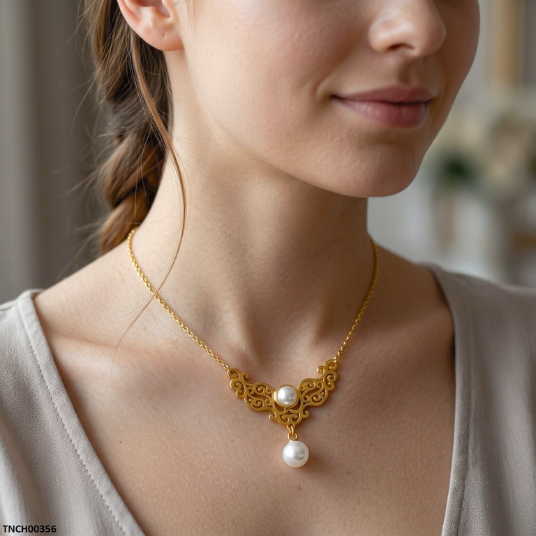 Stainless Steel Pearl Drop Necklace