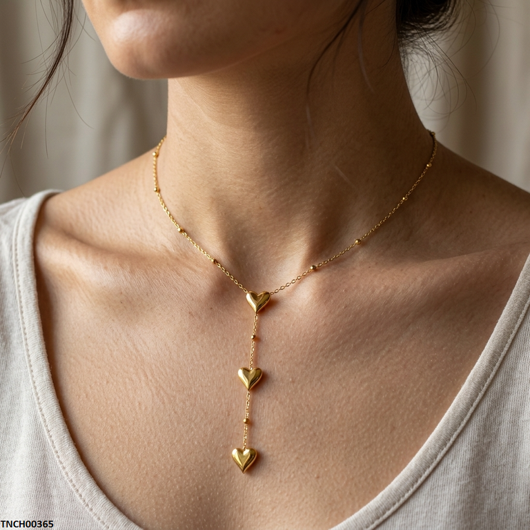 Stainless Steel Three Heart Drop Necklace
