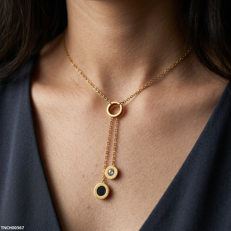 Stainless Steel Three Round Drop Necklace