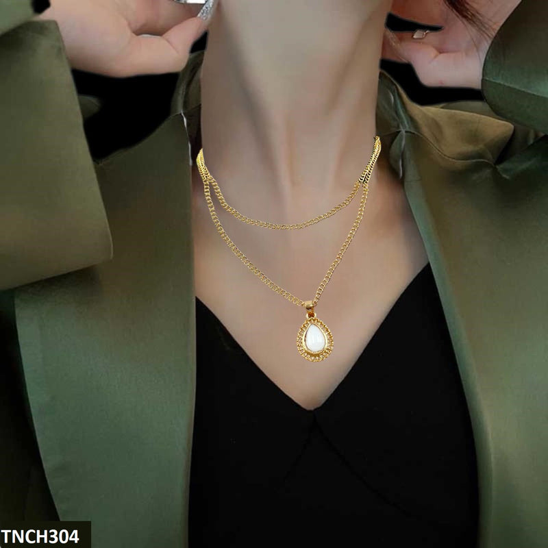 TNCH304 Yye Double Chain/Tear Drop Necklace