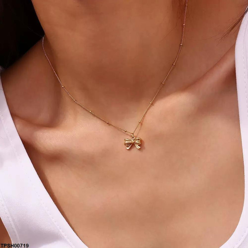 Stainless Steel Bow Drop Pendant with Chain