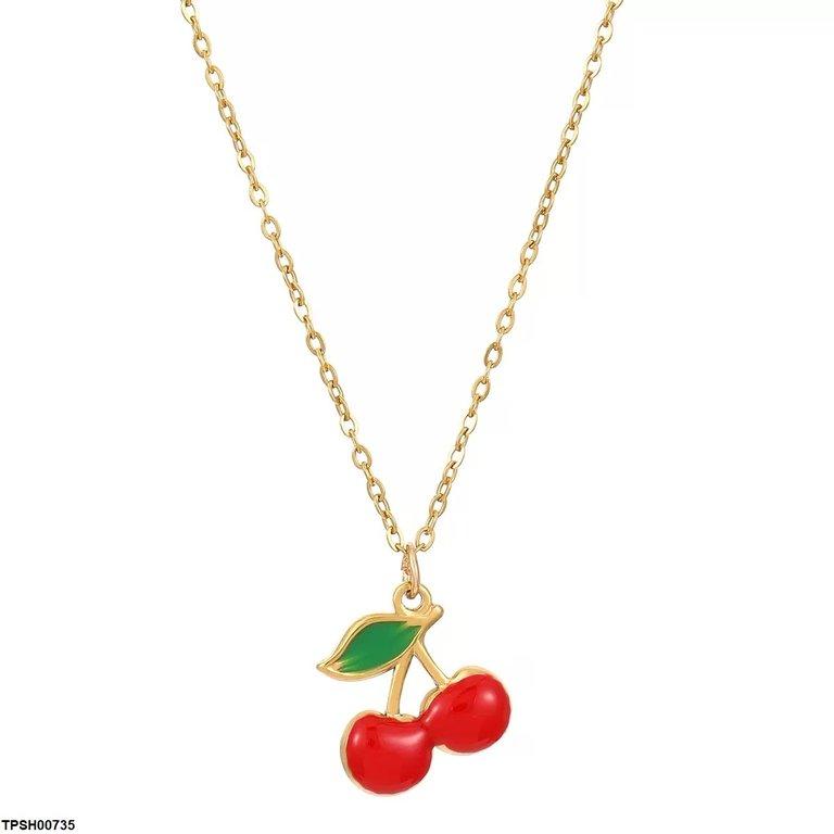 Stainless Steel Cherry/Leaf Pendant