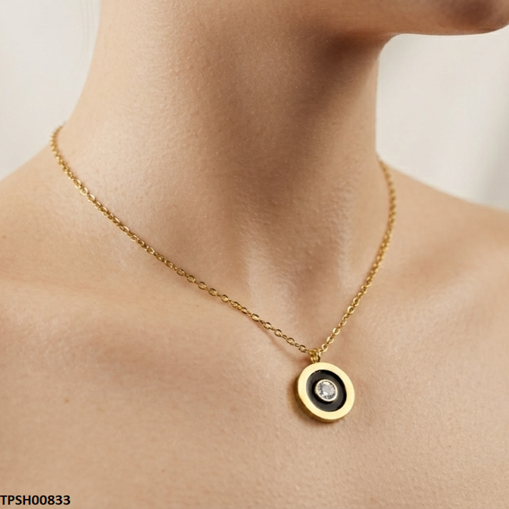 Stainless Steel Round Stone Pendant