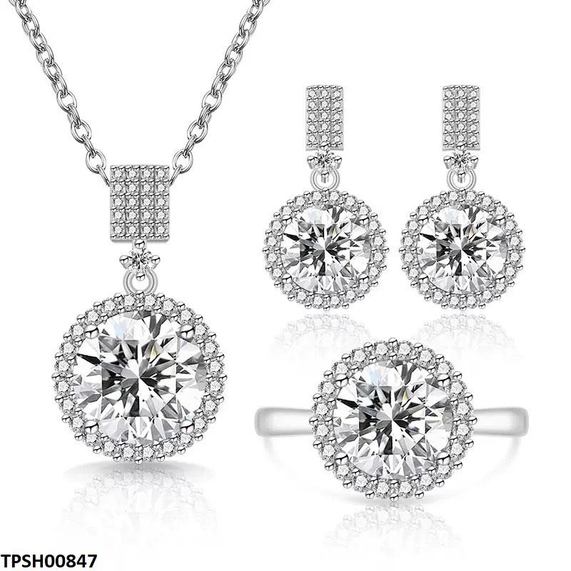 Round Stone Drop Zircon Pendant Set