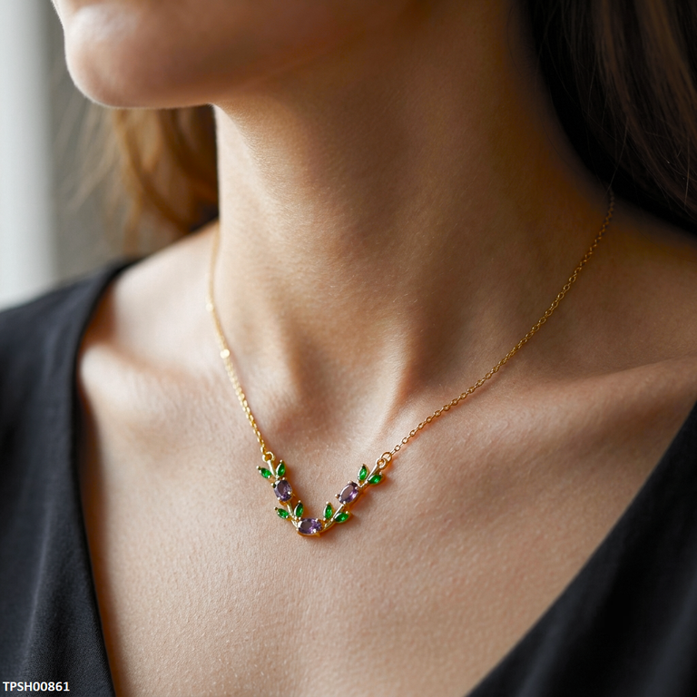 Tulip Leaf Stone Pendant with Chain