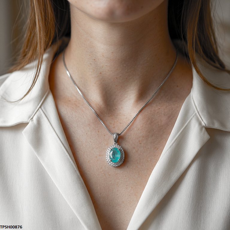 Oval Stone Zircon Pendant with Chain