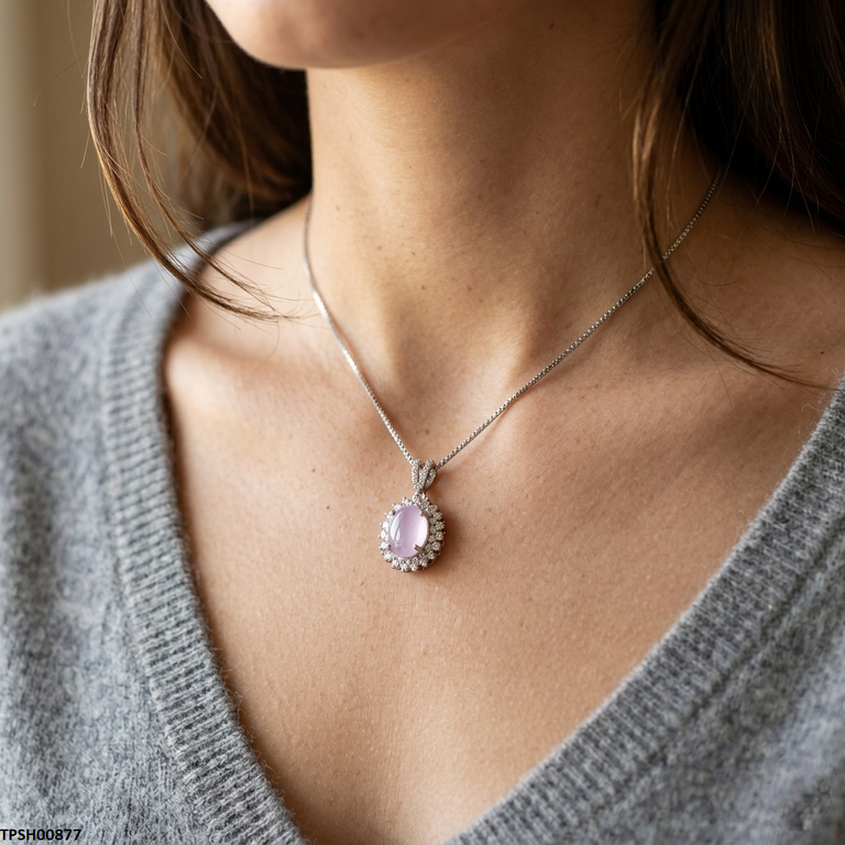Oval Drop Zircon Pendant with Chain