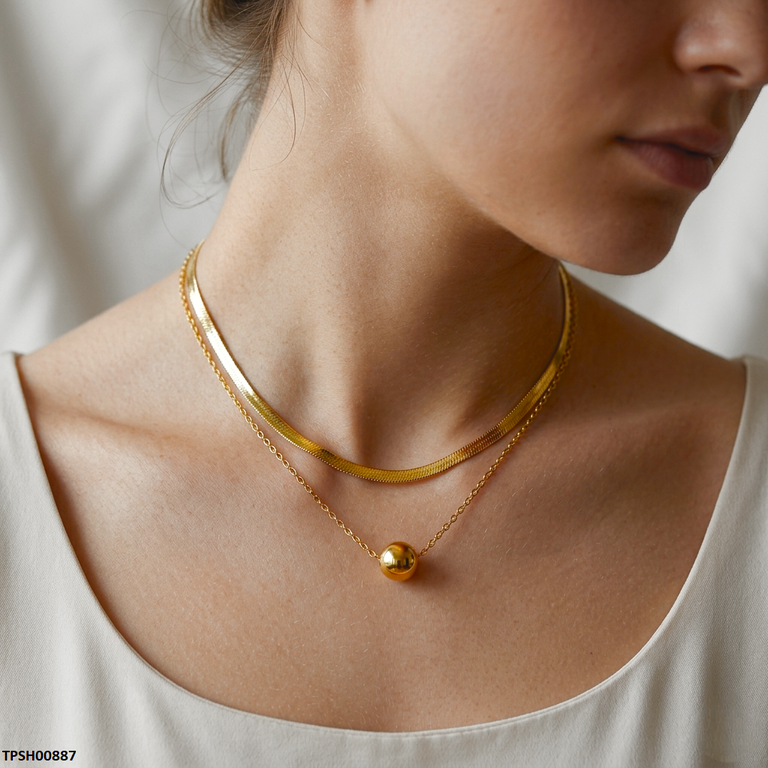 Stainless Steel Round Double Chain Pendant with Chain