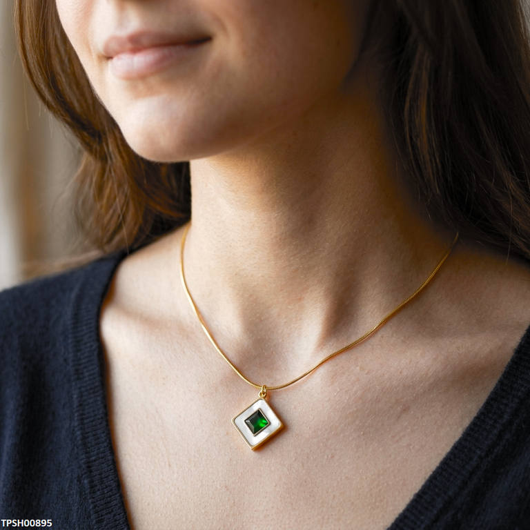 Stainless Steel Square Stone Pendant