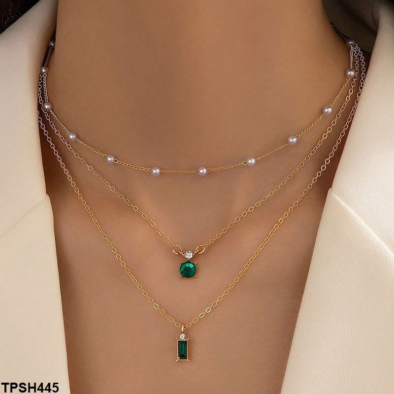 Baguette/Round Pendant with Link Chains