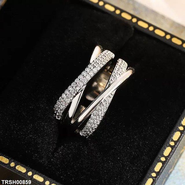 Double Layer X- Shaped Zircon Ring Adjustable