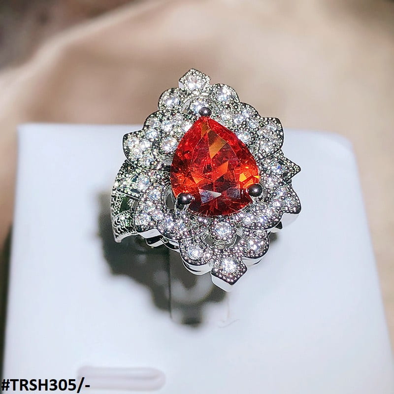 Orange Zircon Flower Adjustable Ring